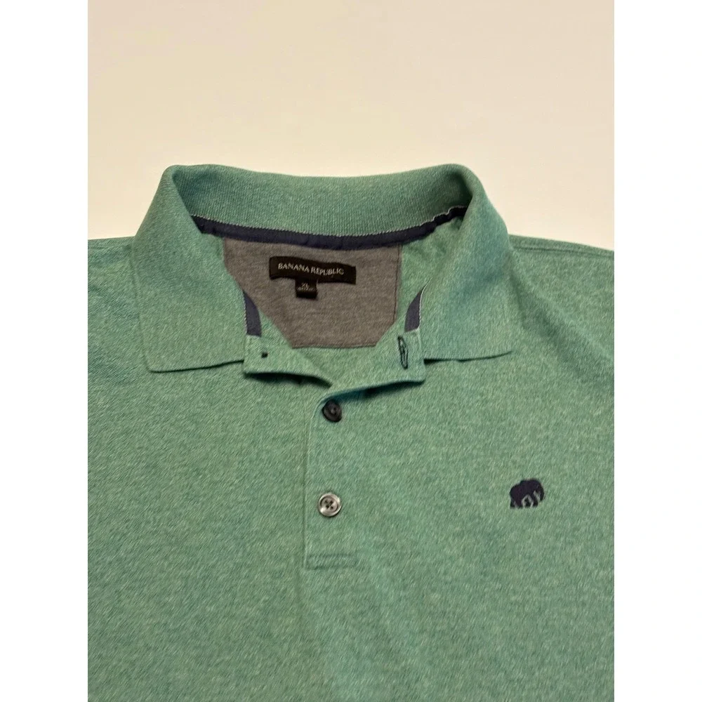Banana Republic Polo Shirt Mens XL Green Short Sleeve Elephant Logo Pique Knit